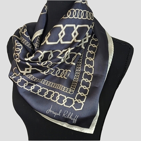 Joseph Ribkoff Scarf Gray Cream Modern Print Large Square Luxury Minimalist - Picture 1 of 12